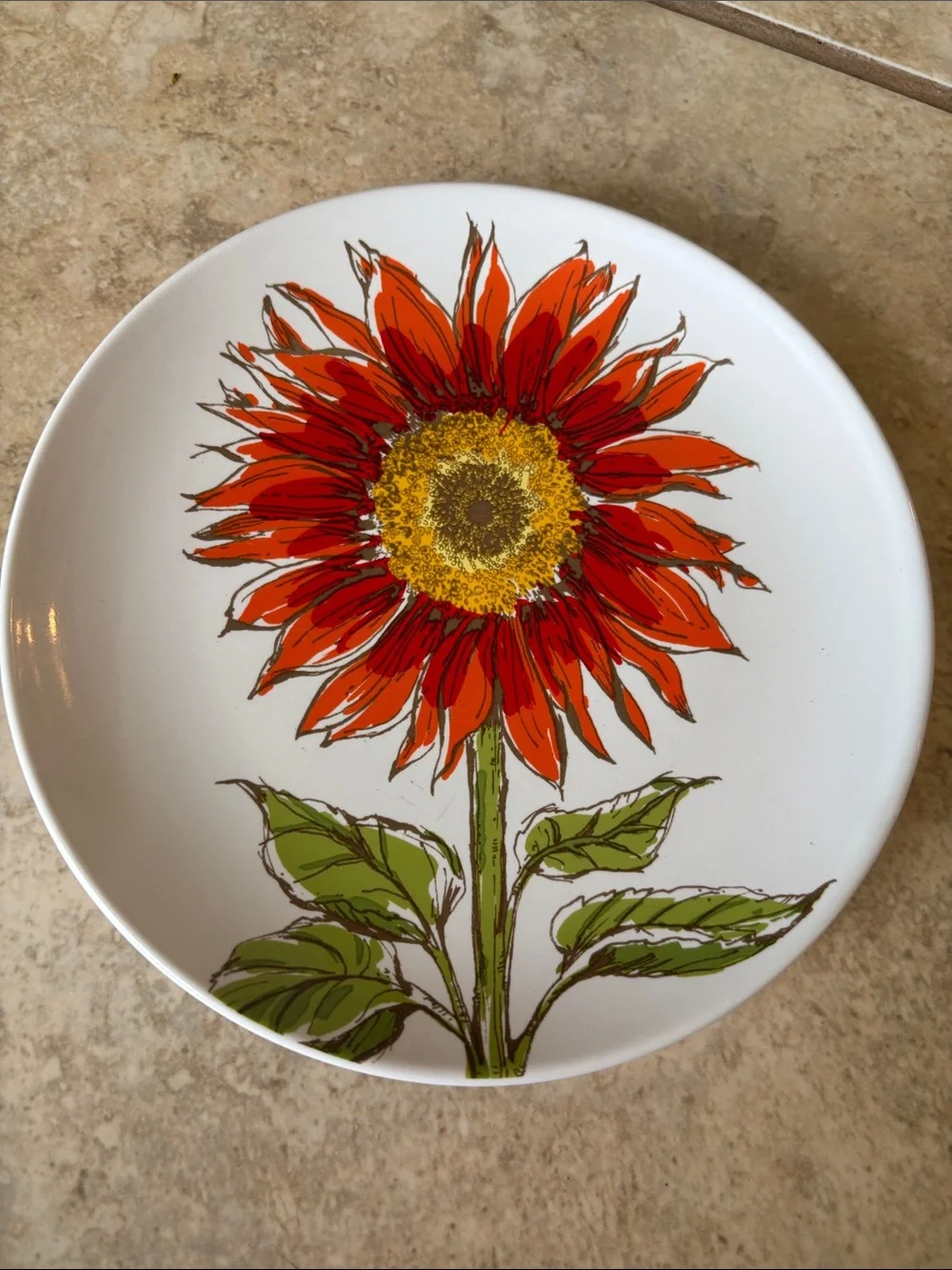 Sunflower Ceramic Salad/Dessert Plates - Set of 2, Orange Floral